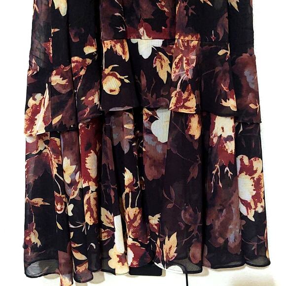 Reba floral chiffon ruffle maxi dress dark colors size M - Picture 4 of 8